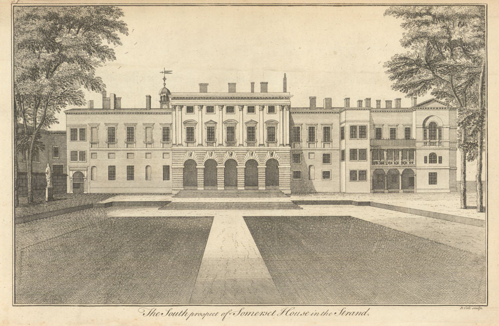 The South prospect of Somerset House in the Strand by Benjamin Cole 1760 print